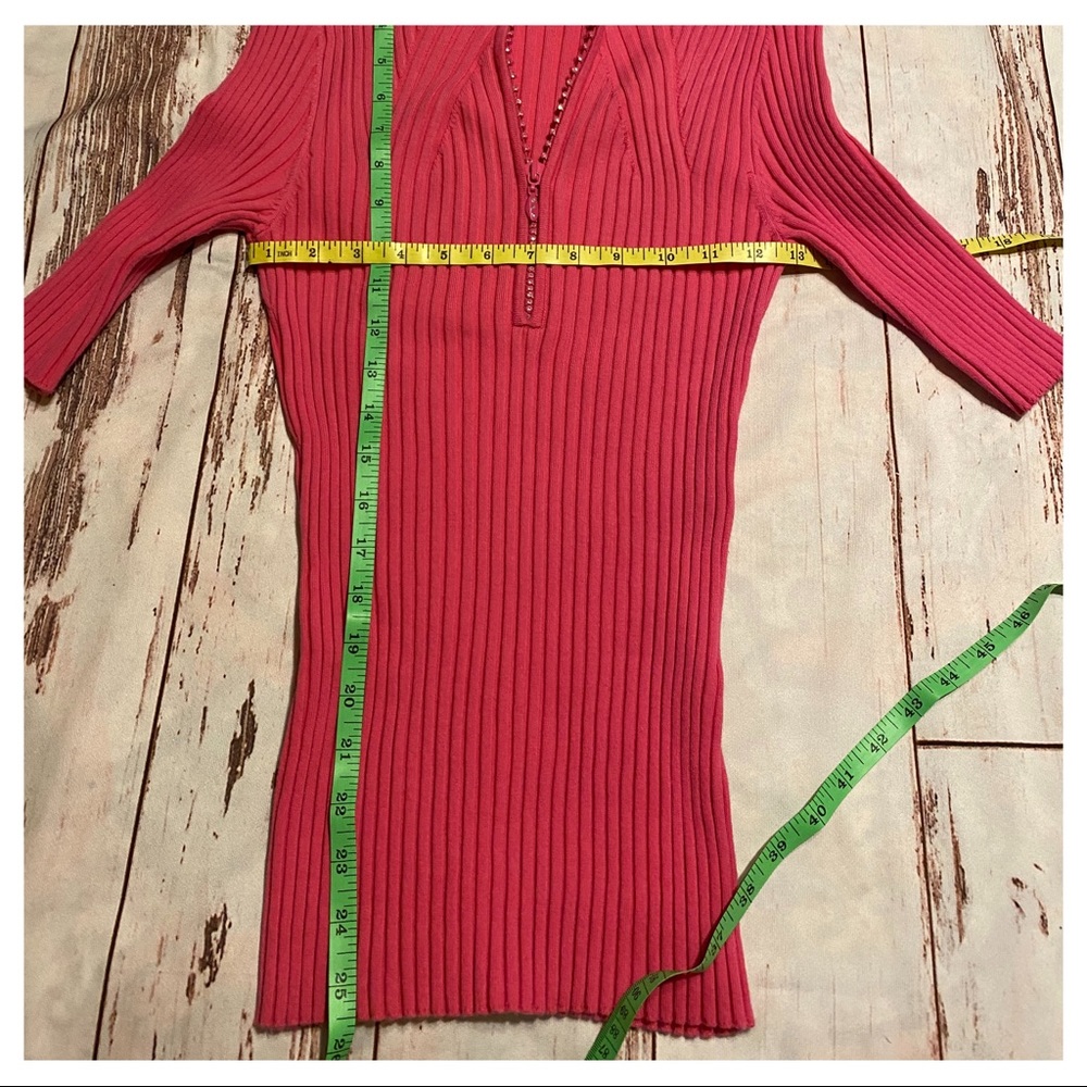 Boston Proper Ribbed Pink Rhinestone Zippered Top - Picture 7 of 8